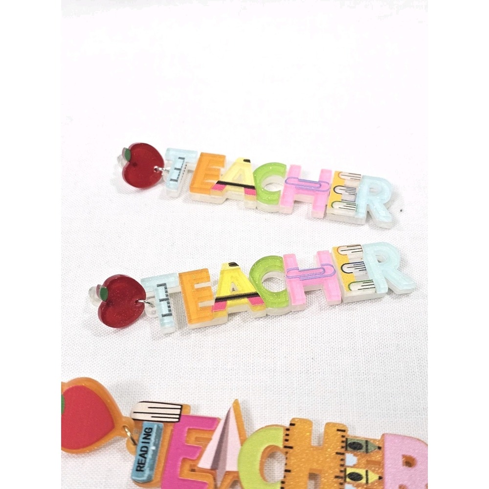 Lot of 3 Teacher Earrings Sets Acrylic Dangle Earrings Back to School Gifts Mom - Picture 4 of 8